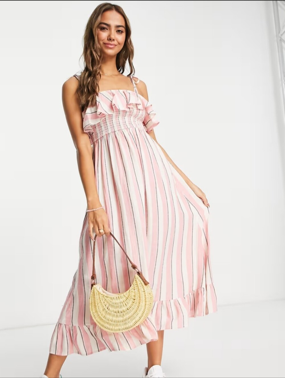 Miss Selfridge Pink Striped Tie-Shoulder Summer Dress